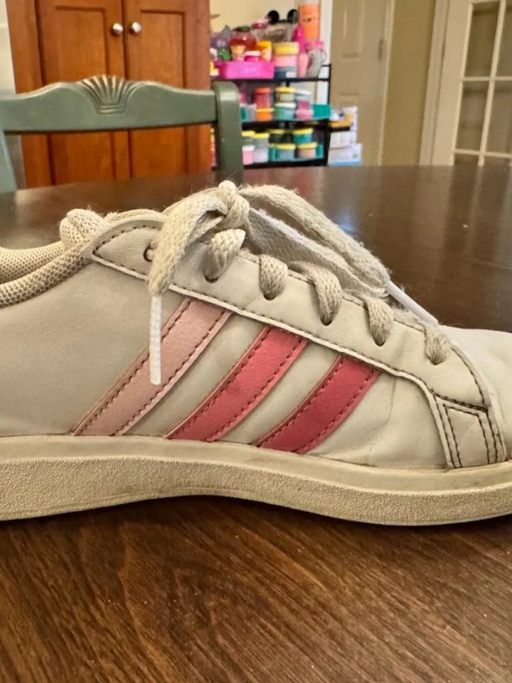 Adidas Girls Size 2 Grand Court Base White Pink Ombre Stripes Sneakers